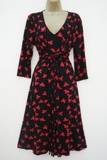 PHASE EIGHT BLACK PRINT JERSEY KNOT WAIST TEA DRESS SIZE 14