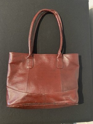 Amerileather Dark Red Pebbled Leather Tote Handbag Shoulder Bag Purse 14x10 