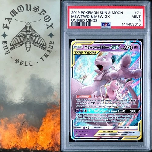 2019 POKEMON SUN & MOON UNIFIED MINDS #71 MEWTWO & MEW GX PSA 9 MINT POKÉMON