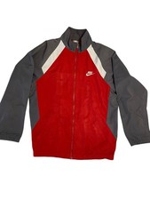 Nike Boys Windbreaker Jacket Size L 12-13 Red Grey White Y2K Vintage Mesh Lined