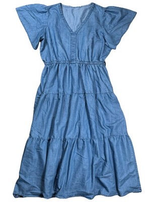 blue denim dress plus size Final Sale Plus Size Color Block Strapless Button Up Dress with Front Slit in Light Denim and Dark Denim main image 1