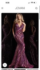 Jovani Purple Sequin Striped V-Neck Sleeveless Backless Long Maxi Dress Sz 0