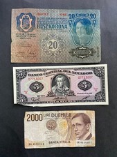 3 World Banknotes Lot Austria-Hungary 20 Kronen Ecuador 5 Sucres Italy 2000