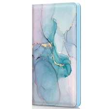 Checkbook Cover for Personal Checkbook，Patterned Pu Leather Blue Pink Marble