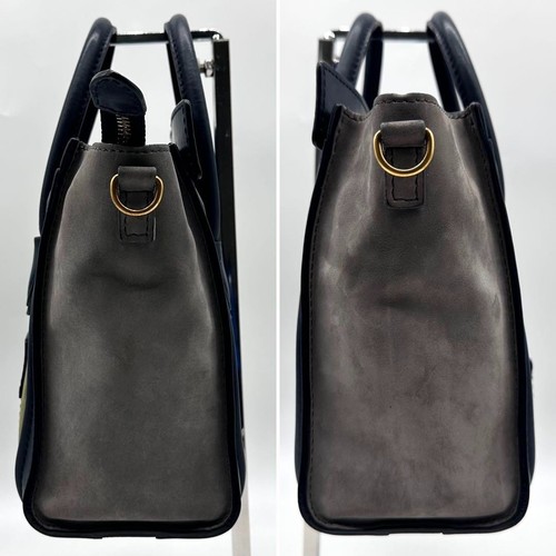 CELINE Handbag 2way Luggage Nano Shopper Shoulder bag Leather Navy Green Gray - Picture 4 of 13