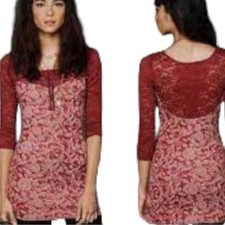 Free People Red Love You to Pieces Tunic Mini Dress Size Medium