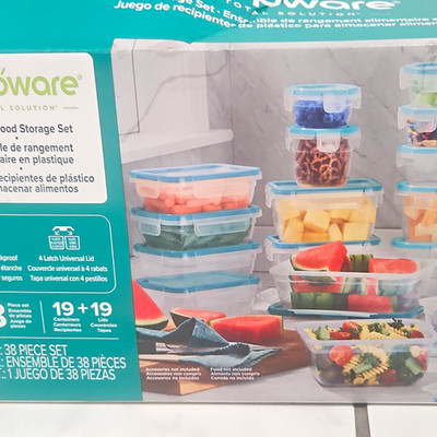 Tupperware 38-Piece Plastic Storage Container Set Clear/Blue Snap Lids 7 oz