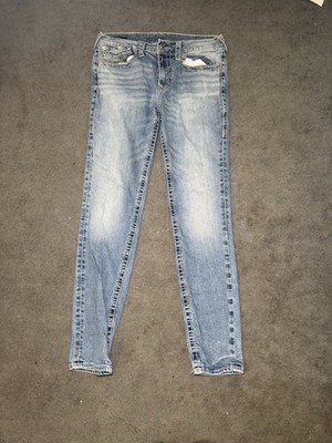 True Religion Rocco Relaxed Skinny Jeans Mens 34 Light Wash Flap Pocket Denim