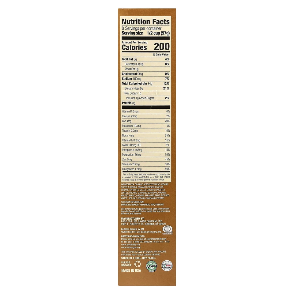 Cereal crujiente germinado Ezequiel 4:9®, almendra, 16 oz (454 g) Foto 2 de 2