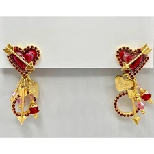 Lunch At The Ritz HEART & ARROW Enamel Statement Clip Earrings