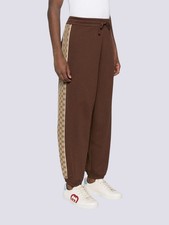 Gucci GG Monogram Taped Felted Cotton Sweat Pants Trousers Brown Size M