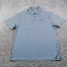 Under Armour Polo Shirt Mens XL Blue White Stripes Performance Golf Heat Gear