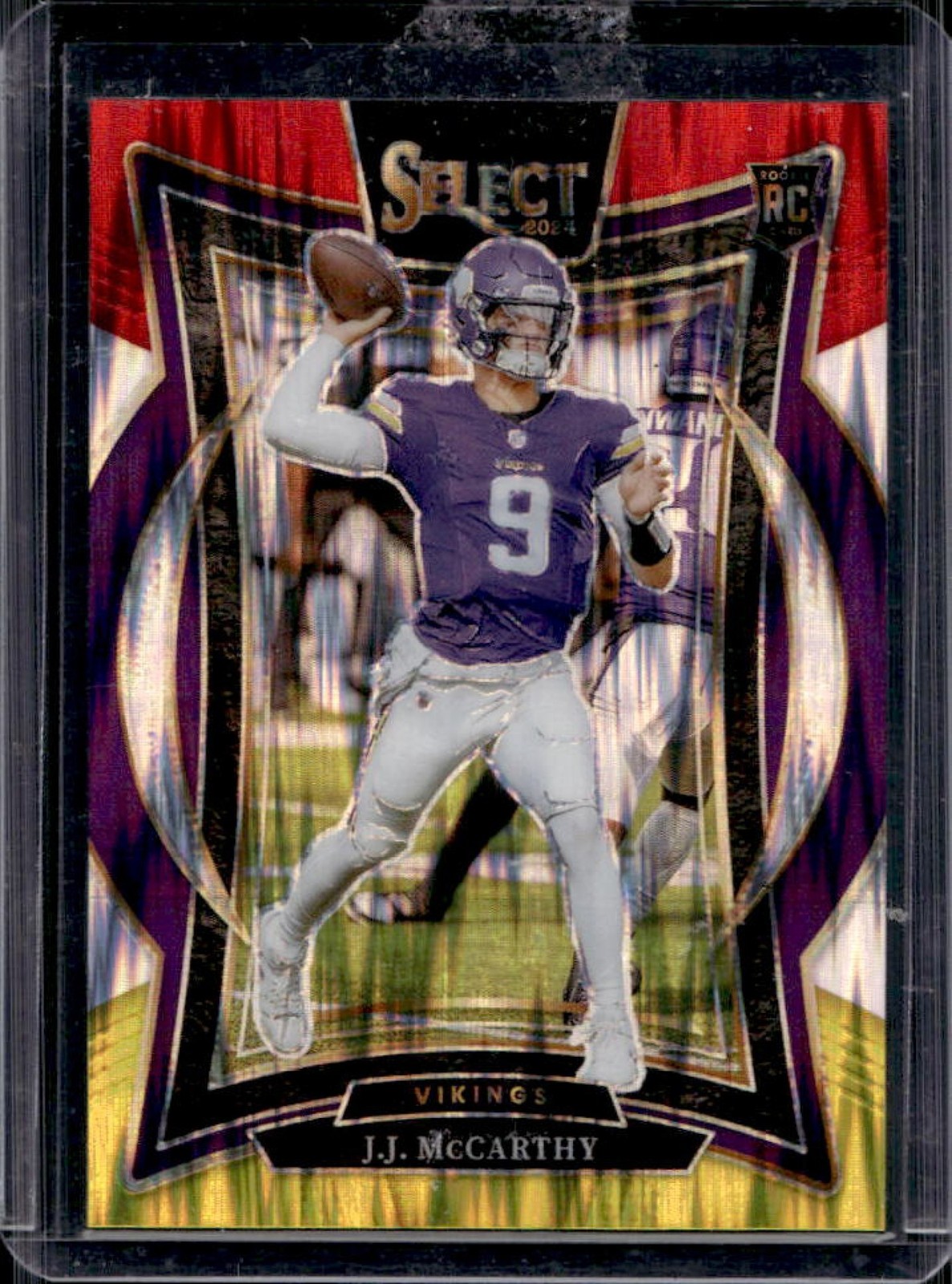 2024 Panini Select JJ McCarthy Concourse Red and Yellow Prizm Shock RC #24