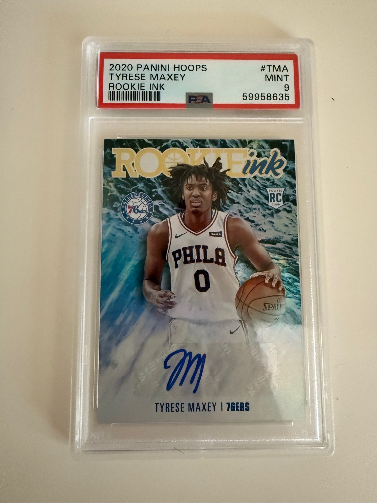 2020-21 Panini Hoops Tyrese Maxey RC Rookie Ink Auto PSA 9 Mint