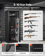 8-10 Gun Safe Long Gun Cabinet for Rifles Pistols - Fingerprint Password Pro