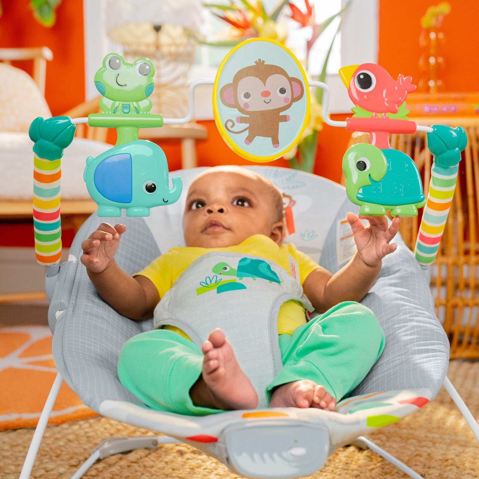 Bright Starts Playful Paradise Vibrating Baby Bouncer, Unisex, Newborn +