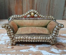 Rare Antique Miniature Doll House Shell Sofa With Original Label