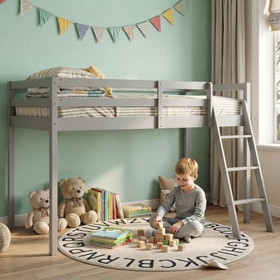 Stilvolles Kinderhochbett mit Treppe - Kiefernholzgestell und Unterbettstauraum