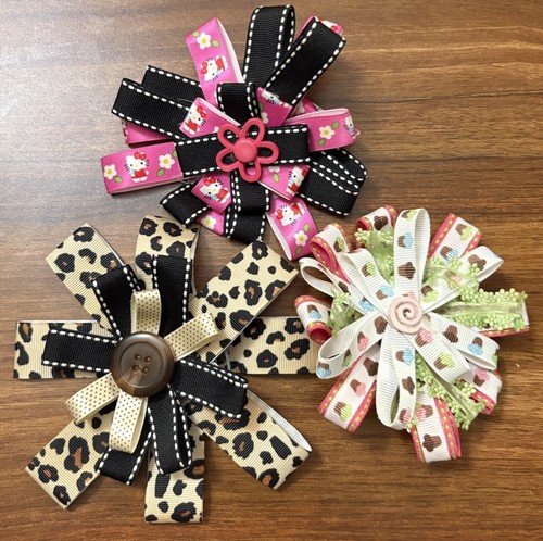 3 Girls Hair Bows Cupcakes Leopard Hello Kitty Girls Kids Kawaii School GIFT