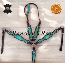 Western Leather Tack Set For Horse |  Green Shiney Snake Tack Set