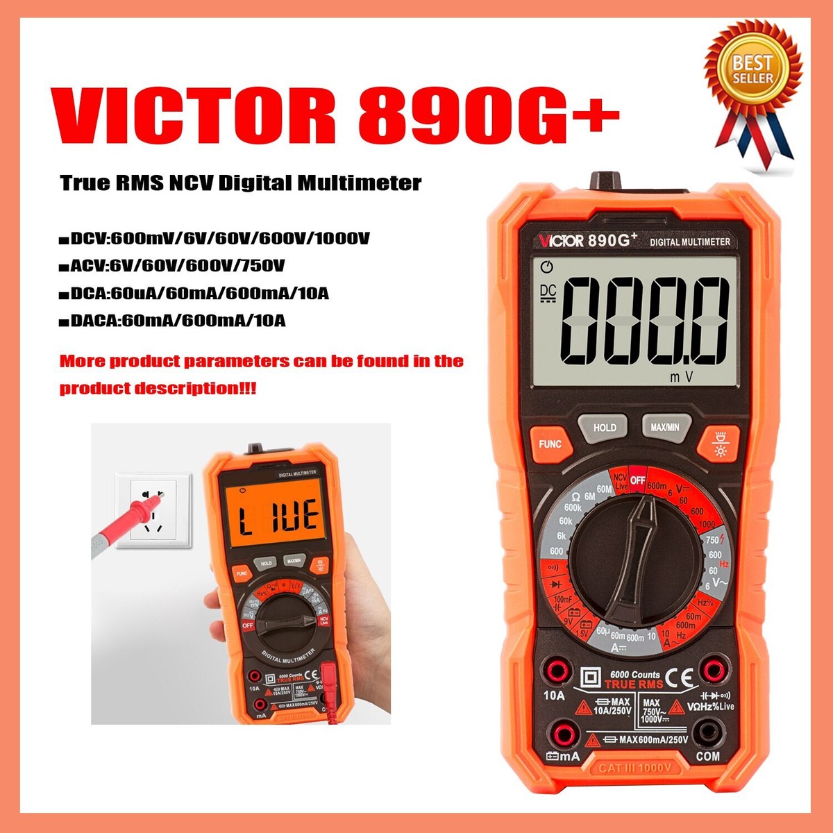 CATALOGUE SINGLES VICTOR→MERCURY 87-99 VICTOR 890G+ 890H+ 6000 Counts True RMS NCV Auto Range Digital
