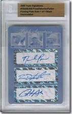 DAVID PRICE * Ross DETWILER * Jarrod Parker Autograph Rookie Auto Plate BGS 1/1