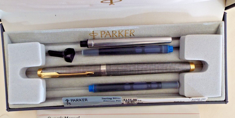 Parker 75 MD 925 Argent Massif Sterling Silver Fountain Pen 18K Gold Nib France