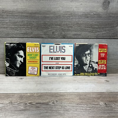 ELVIS PRESLEY LOT OF 3 45RPM RECORDS WITH SLEEVES DON T CRY DADDY,PATCH IT UP
