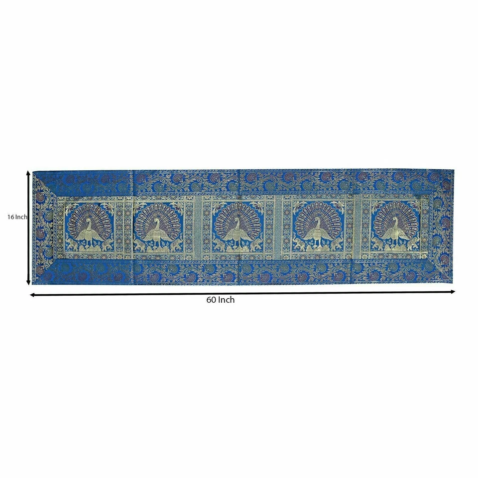 Vintage Silk Bland Brocade Table Cloth Cover Mat Indian Table Runner Elephant - Image 2 of 4