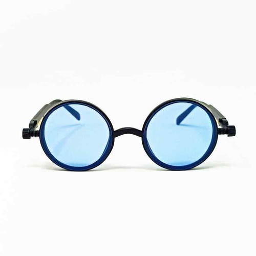 Occhiali da sole rotondi uomo donna montatura nero lenti blu Pifwear  Circular 1 | eBay