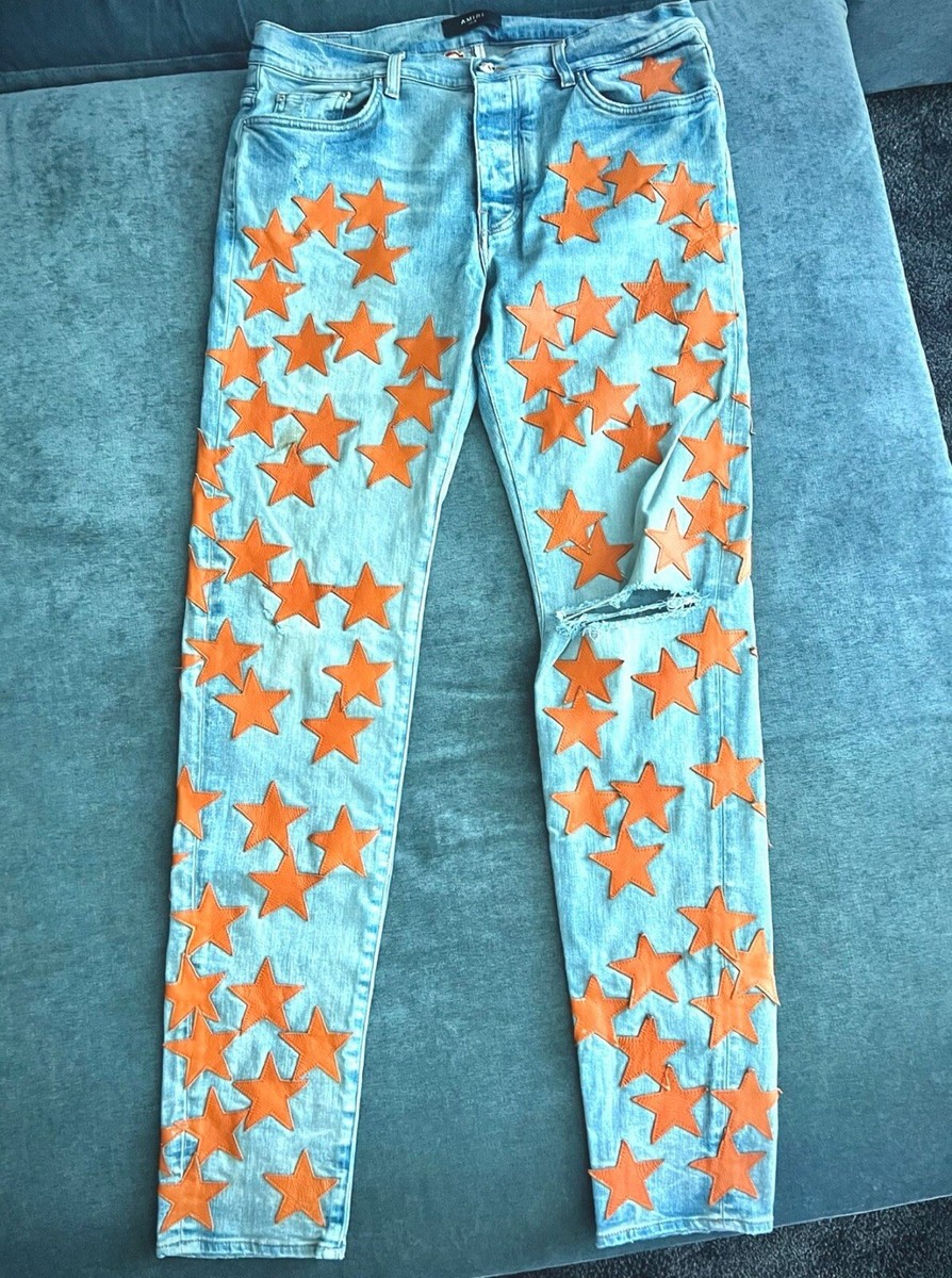 Amiri Chemist Orange Leather Star Men Denim Size 36 | eBay