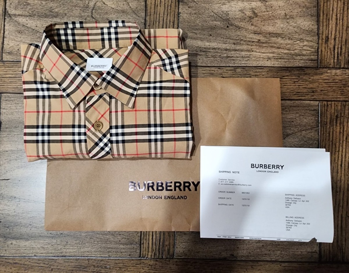 Burberry London Mens Nova Check Patch Work Long Sleeve Shirt Sz