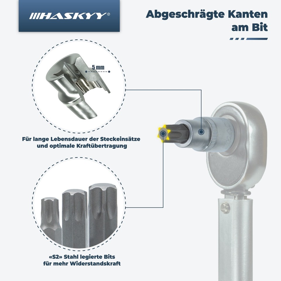 HASKYY 32tlg Torx Steckschlüssel Satz T25-T80 Innen Nüsse Bits Werkzeug