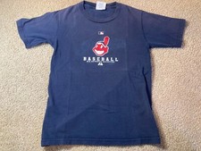 Majestic MLB Cleveland Indians T-Shirt Youth Boys Small Short Sleeve Cotton Blue