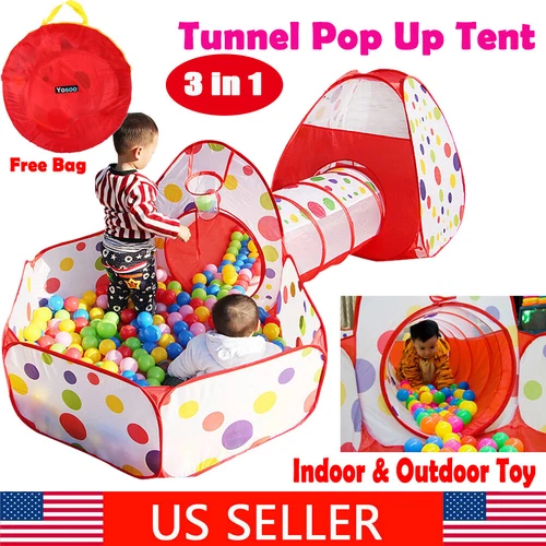 3 In 1 Indoor Outdoor Kids Tunnel Pop Up Game Play Toys Tent Ocean Ball Pit Pool