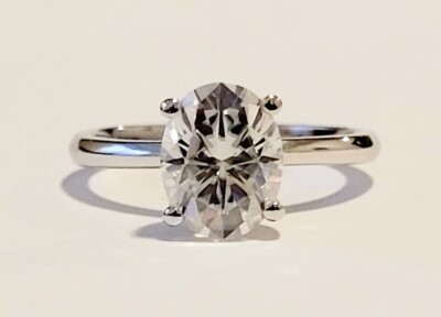 2.10 Carat Moissanite Oval Solitaire Ring with Charles & Colvard warranty
