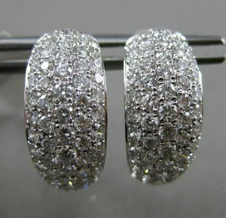ESTATE WIDE LARGE 2.98CT DIAMOND 18K WHITE GOLD MULTI ROW HUGGIE