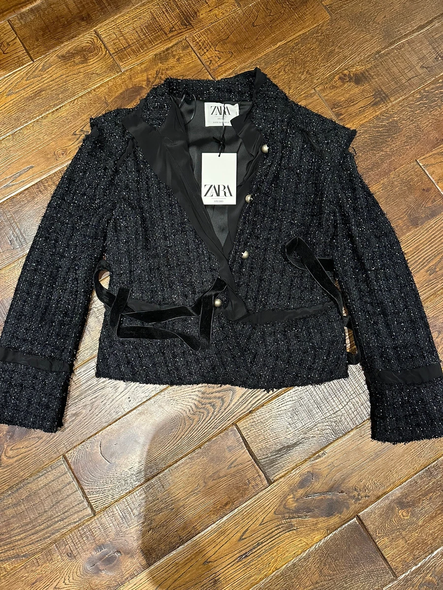 ZARA Studio Black Tweed Jacket Blazer Size XS eBay