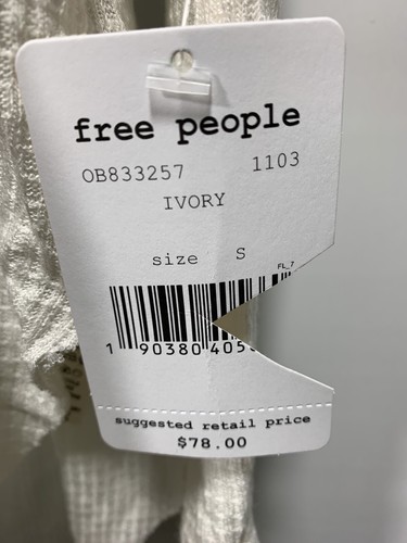 NWT Free People Womans Lace Neckline Waffle Knit top Oversize Size Small Ivory - Picture 4 of 11