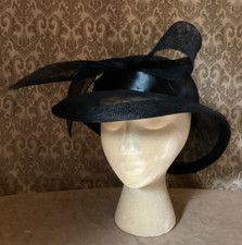 Women's Wide Brimmed Black Hand Blocked Sinamay Hat, Mother Of The Bride Derby
