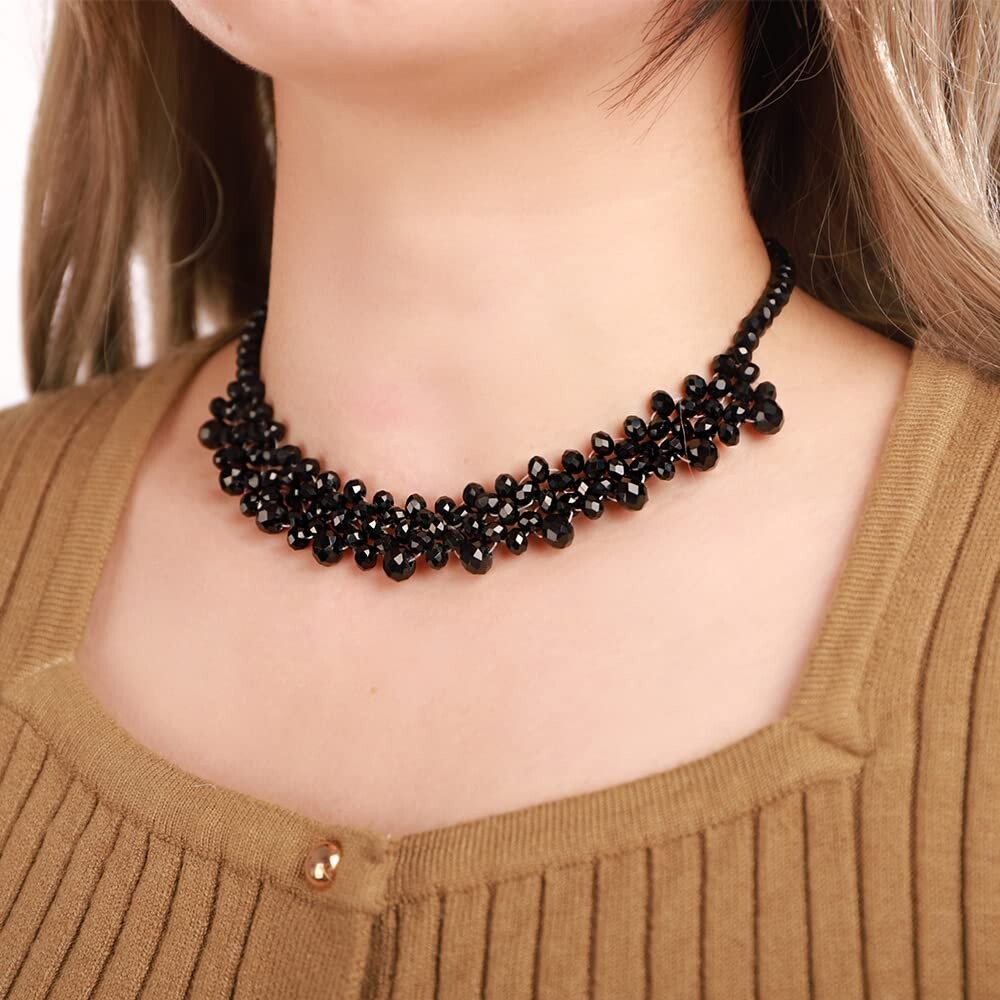 Sexy Women Black Shiny Crystal Beads Choker Short Necklace Punk Jewelry Party