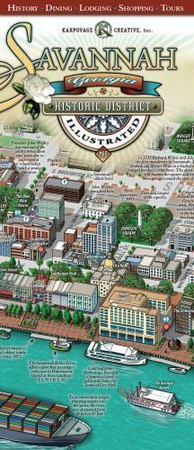 Savannah Historic District Illustrated Map : Birds-Eye-View 3D Pictorial Map ...
