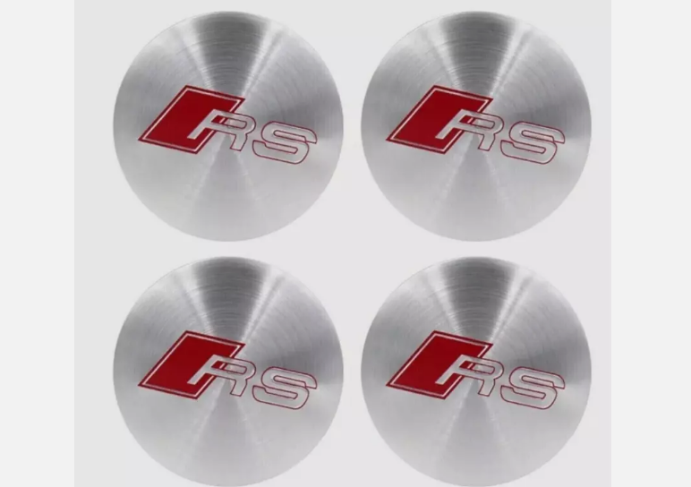 Set of 4 Universal Wheel center caps, 60mm Universal bases & 56mm Silver Audi RS