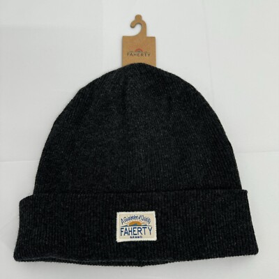 NWT Faherty Core Logo Beanie Hat Unisex OS Charcoal Polyester Nylon Wool New