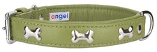 Angel™ Rotterdam Bones Olive Green Leather Dog Collar