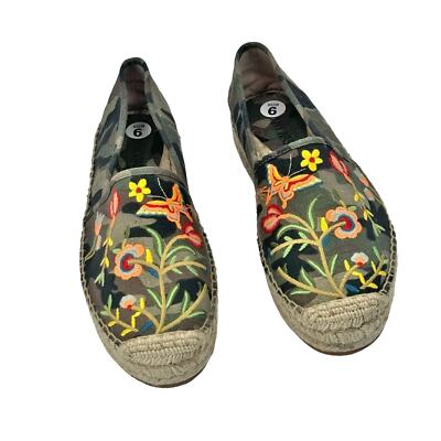 Johnny Was Floral Embroidered Espadrille Sneaker Flat Shoes Green Size  NWOT