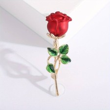 Womens Elegant Retro Red Rose Flower Gold Metal Brooch Pin Clothes Accessory