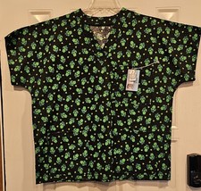 Scrub Top Flower Pot Shamrocks Homemade NEW Large Unisex