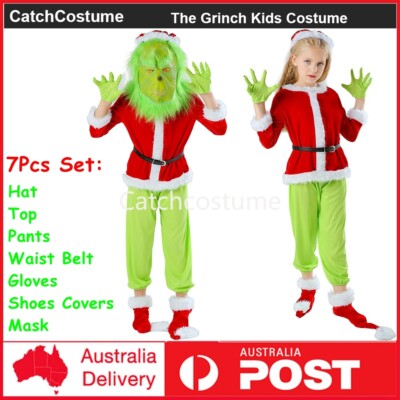 Kids The Grinch Santa Claus Costume Boys Girls Xmas Halloween