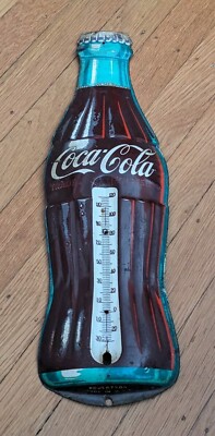 1950s Coca-Cola Tin Bottle Thermometer Sign Robertson USA 16 inches Coke VinTagE